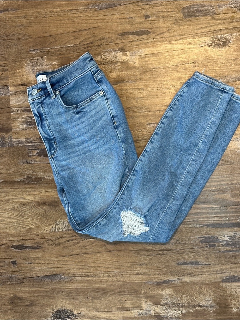LOFT Light Blue Ripped Skinny Jeans